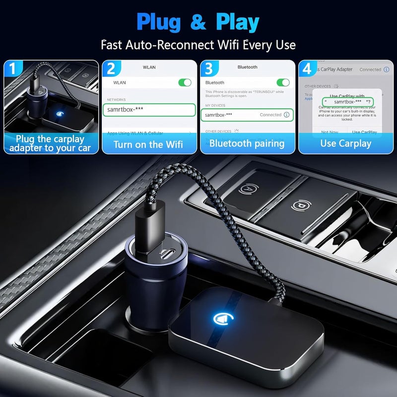 KPBOTL محول CarPlay اللاسلكي لجهاز iPhone، توصيل وتشغيل تحويل من CarPlay سلكي إلى لاسلكي، دون تأخير، محول Carplay اللاسلكي المصغر لجهاز iPhone iOS 10+ والسيارات من 2016 (إيبوني) - Image 5